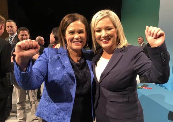 Mary Lou McDonald and Michelle O'Neill at the Sinn Féin Ard Fheis in Derry in 2019.
