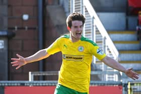 Cliftonville’s Michael McCrudden celebrates scoring against Crusaders. Picture by Stephen Hamilton/Inpho
