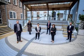 From left are Gary Middleton, MLA, Selina Horshi, Managing Director, White Horse Hotel, Dawn McLaughlin, Paul Clancy, Chief Executive, Derry Chamber, Diane Dodds, and Paul Curtis, Curtis Opticians.