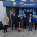 Group pictured at the official opening of the newly built Rosemount Resource Centre yesterday afternoon are, from left, Sharon McCullough, DfC, Robbie Clarke, DfC, Bronagh Donnelly, Chairperson, Rosemount Resource Centre, Colr. Brian Tierney, Mayor of Derry and Strabane, Eileen Kivlehan, Deputy Chairperson, Rosemount Resource Centre, and Pauline Mellon, Deputy Chairperson, Rosemount Resource Centre. DER2118GS – 021