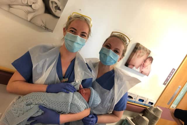 Western Trust Midwives Emma McGlinchey and Emma Bradley who delivered their colleagues baby boy on International Midwives Day.