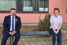 Tamzin White with the Health Minister Robin Swann who travelled to Derry for the meeting.