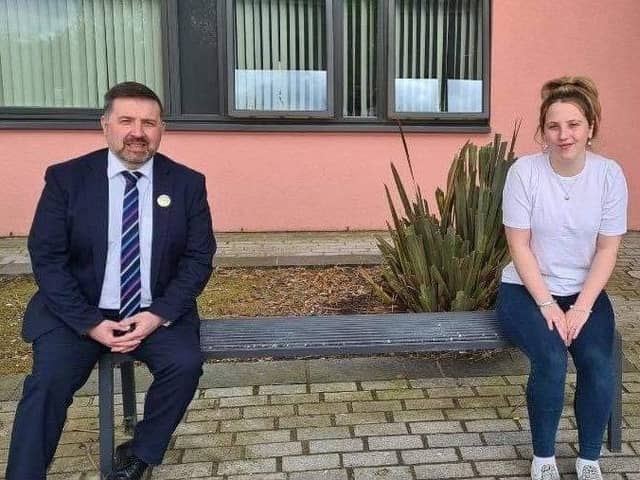 Tamzin White with the Health Minister Robin Swann who travelled to Derry for the meeting.