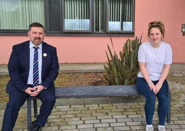 Tamzin White with the Health Minister Robin Swann who travelled to Derry for the meeting.