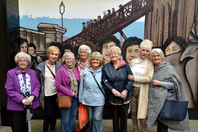 Former Derry factory girls pictured at the 2019 launch of the UV Arts Factory Girls Murals in the Craft Village. DER3419GS  033