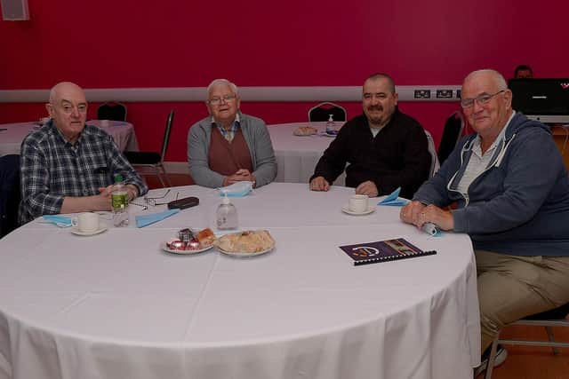 James, Patrick, Gerry and Tony who took part in the Creative Ageing documentary, made by Arts in Mind at Studio 2, pictured the launch of the programme at Studio 2 on Wednesday morning last. DER2119GS – 012