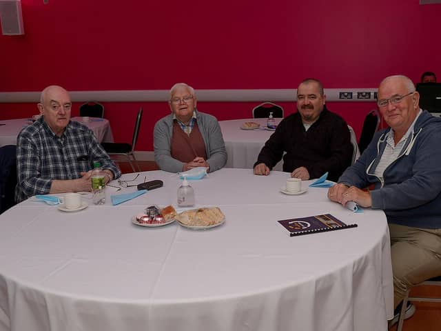 James, Patrick, Gerry and Tony who took part in the Creative Ageing documentary, made by Arts in Mind at Studio 2, pictured the launch of the programme at Studio 2 on Wednesday morning last. DER2119GS – 012