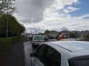 Traffic backed up in Carndonagh during the protest