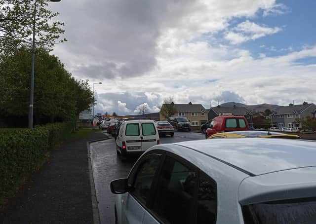 Traffic backed up in Carndonagh during the protest