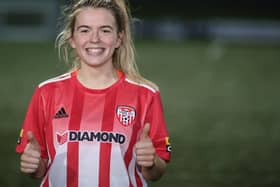 Thumbs up from Derry City Women’s match winner Lauren Cregan.  Picture by John Paul McGinley / JPJPhotography
