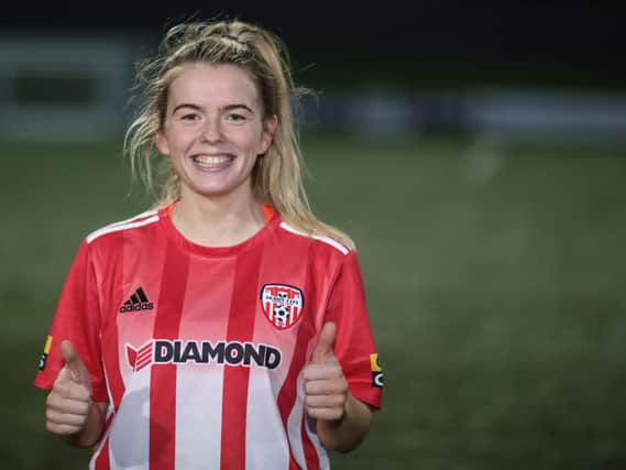 Thumbs up from Derry City Women’s match winner Lauren Cregan. Picture by John Paul McGinley / JPJPhotography