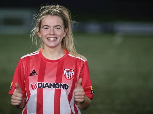 Thumbs up from Derry City Women’s match winner Lauren Cregan.  Picture by John Paul McGinley / JPJPhotography