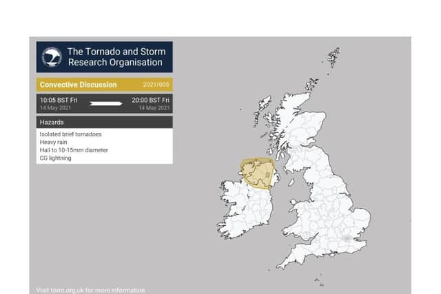 The TORRO forecast which is valid to 8 p.m.