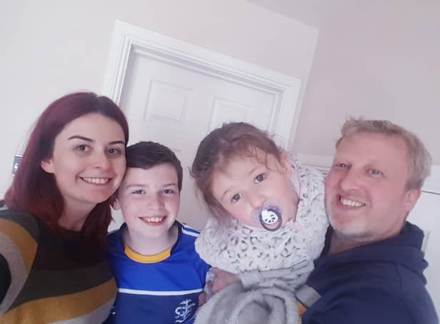 Sarah McGill with her children Aidan and Niamh and husband Gavin.