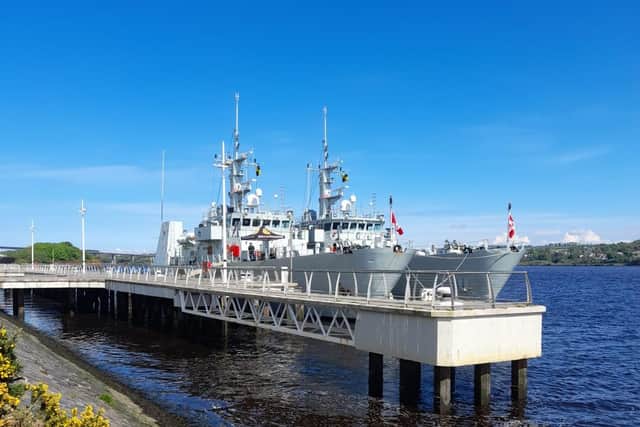 The HMCS Summerside, on the left, and the HMCS Kingston on Sunday.