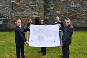 Junior Ministers Gordon Lyons and Declan Kearney heard from Gasyard Centre manager Linda McKinney, Michael Cooper and Cormac Keenan about the ambitious plans for an extension and new exhibition space at the Lecky Road community facility.