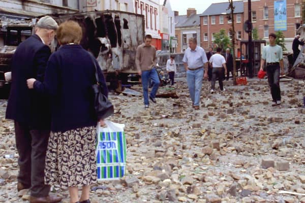 The day after major riot, William Street, Derry.
