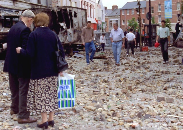 The day after major riot, William Street, Derry.