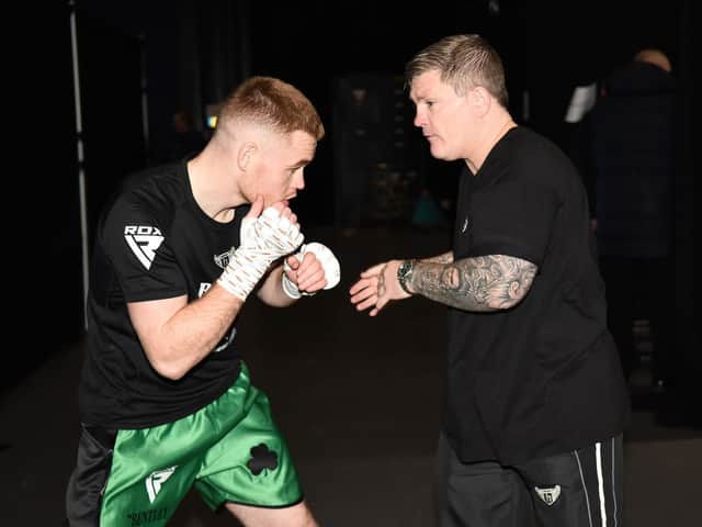 Brett McGinty and trainer Ricky Hatton. Picture courtesy of Hennessy Sports.