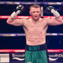 Brett McGinty celebrates his dominant victory over Dwain Grant in Coventry on Saturday night. Photograph courtesy of Hennessy Sports.