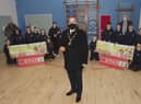 Mayor Brian Tierney with P7 pupils at St. Patrick's PS, Pennyburn, who took part in the Healthy Kidz Challenge. Included on left, Stephen McCallion, teacher, Gail Kinkead, Healthy Kidz Challenge organiser, and on right, Eamon Devlin, school principal. (Photo - Tom Heaney, nwpresspics)