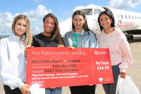 Fab Four Derry girls earlier this week about to board the first flight of the new Loganair City of Derry to Liverpool route with a clear message - 'Visit Derry'!