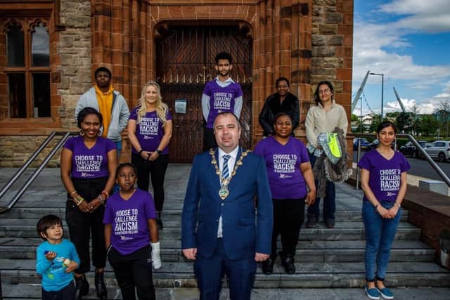 The Mayor Brian Tierney with members of the NW Migrants Forum ahead of last night's commemoration.