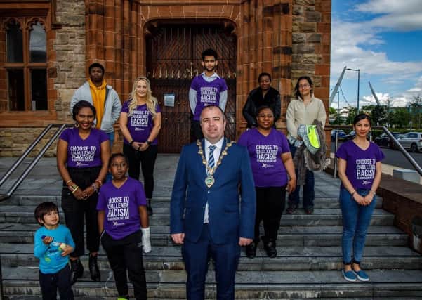 The Mayor Brian Tierney with members of the NW Migrants Forum ahead of last night's commemoration.
