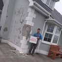 Kieran White outside his mica damaged home in Malin Town.