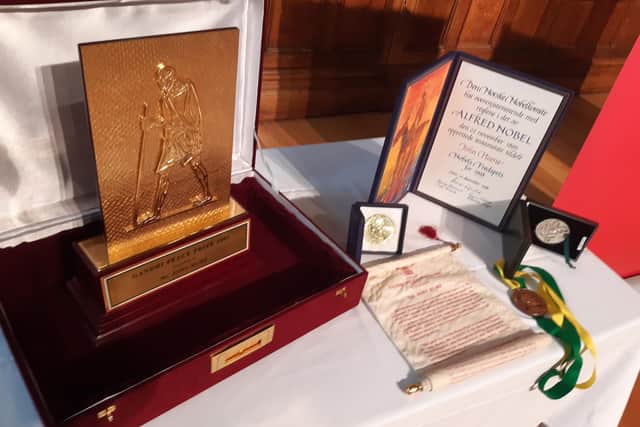 John Hume's Nobel Peace Prize, Martin Luther King Jnr Non-Violent Prize and Mahatma Gandhi Peace Prize were gifted to the people of Derry this morning.
