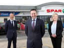 Kevin Paterson, Regional Manager NI, Brian Donaldson, CEO of The Maxol Group and Val Rodden, Licensee of Maxol Eglinton.