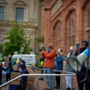 Lilian Seenoi Barr, Director of Programmes at the The North West Migrants Forum speaking at the recent Justice for George Floyd rally held in Guildhall Square. DER2320GS – 042