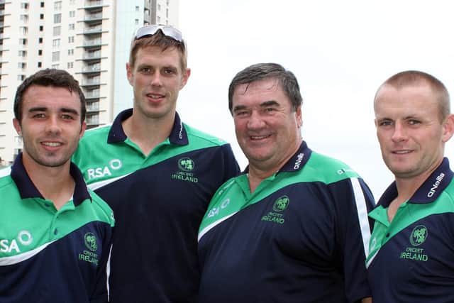 The Ireland T20 World Cup North West connection in 2012 Stuart Thompson, Boyd Rankin, Roy Torrens and William Porterfield. Picture by Barry Chambers