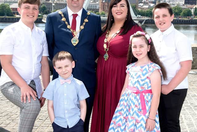 Brian Tierney with Mayoress Cheryl Tierney and their children, Cian, Ben, Mary Kate and Shane.