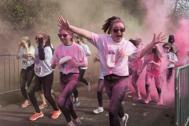 Some of the runners getting into the spirit at the Respect 5k Colour Run in St. Columb's Park.