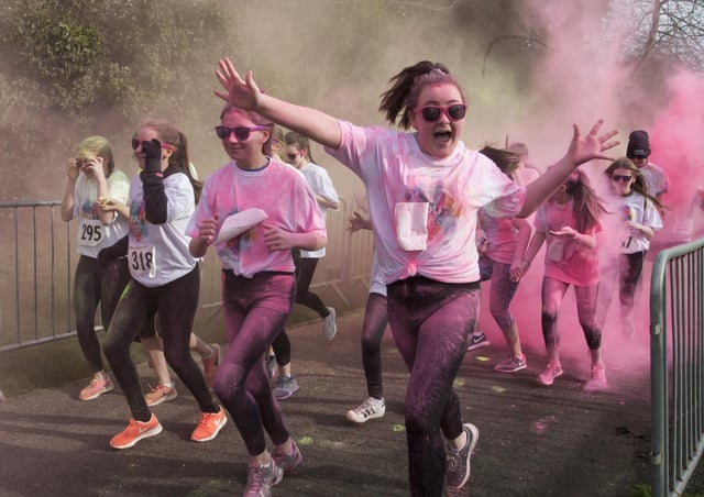 Some of the runners getting into the spirit at the Respect 5k Colour Run in St. Columb's Park.