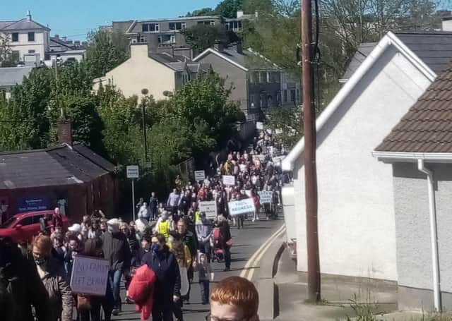 A small section of the large crowd who recently attended the march in Buncrana.