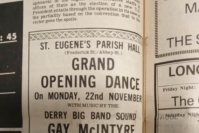 Advert for St Eugene's Parish Hall in the Derry Journal in 1976.