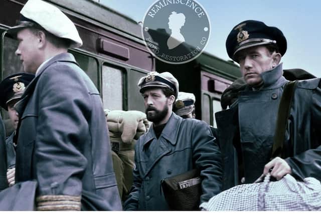 berleutnant Klaus Hilgendorf entering a train. He was the commander of the U-Boats that surrendered in Derry.