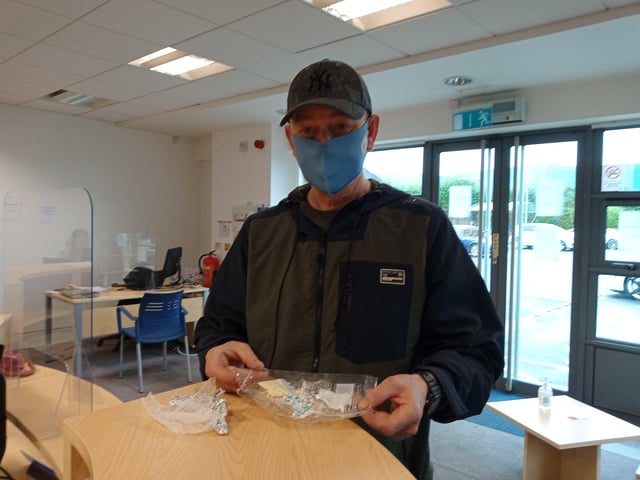 Gerald Deehan with some of the drugs which he removed and was taking to police this evening.