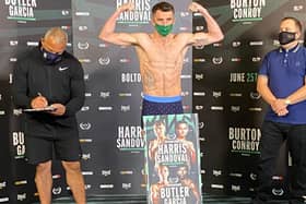 Tyrone 'White Chocolate' McCullagh weighs in yesterday ahead of his much anticipated return to the ring.