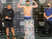 Tyrone 'White Chocolate' McCullagh weighs in yesterday ahead of his much anticipated return to the ring.