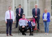 Paul Givan, Michelle O’Neill and Robin Swann welcomed campaigners Dáithí, Maírtín and Seph Mac Gabhann to Stormont Castle.
