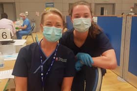 Noela Mullan, Podiatrist and Gemma Mullan Medical Student who are vaccinators at the Foyle Arena