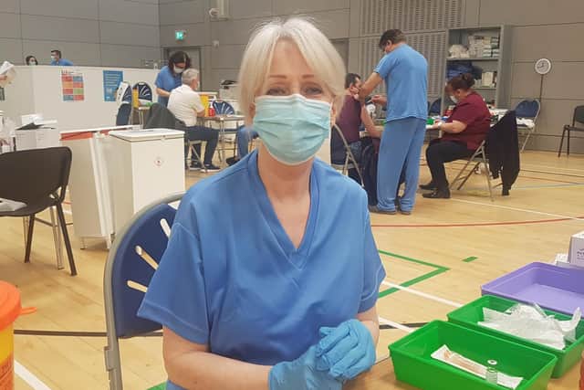 Retired mental health worker Nuala Doherty, vaccinator at the Foyle Arena.