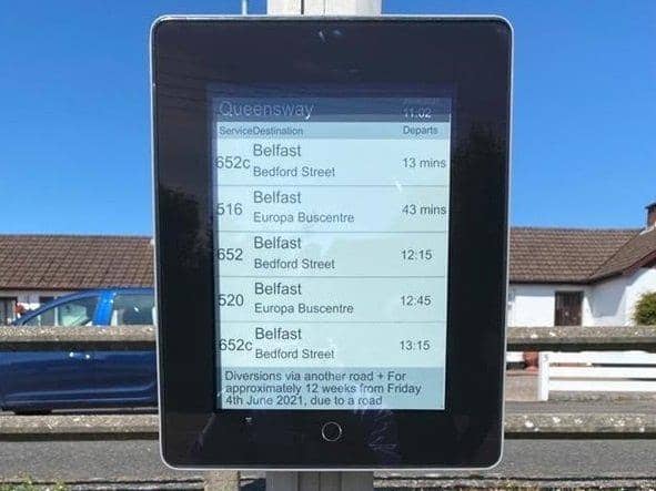 An example of the digital information displays that will be installed at some bus stops in Derry.