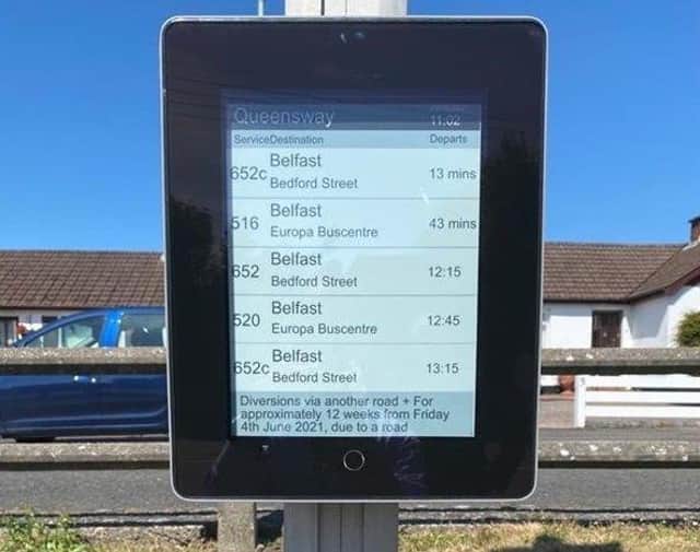 An example of the digital information displays that will be installed at some bus stops in Derry.
