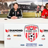 Derry City manager Ruaidhri Higgins pictured alongside James Akintunde. Picture by Kevin Morrison