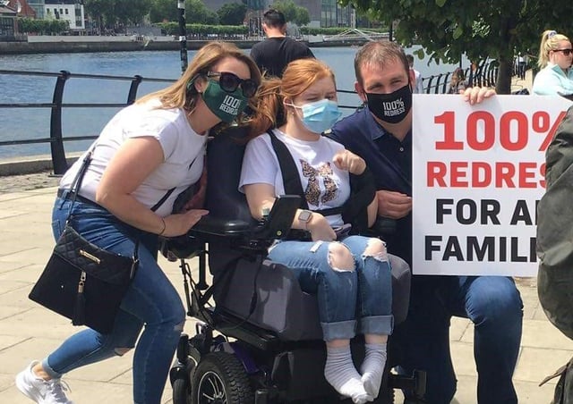 Chrissy, Ruby and Alan McCandless at the mica march in Dublin.
