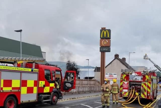 Fire appliances on Railway Street. Photo posted by Órfhlaith Begley MP
